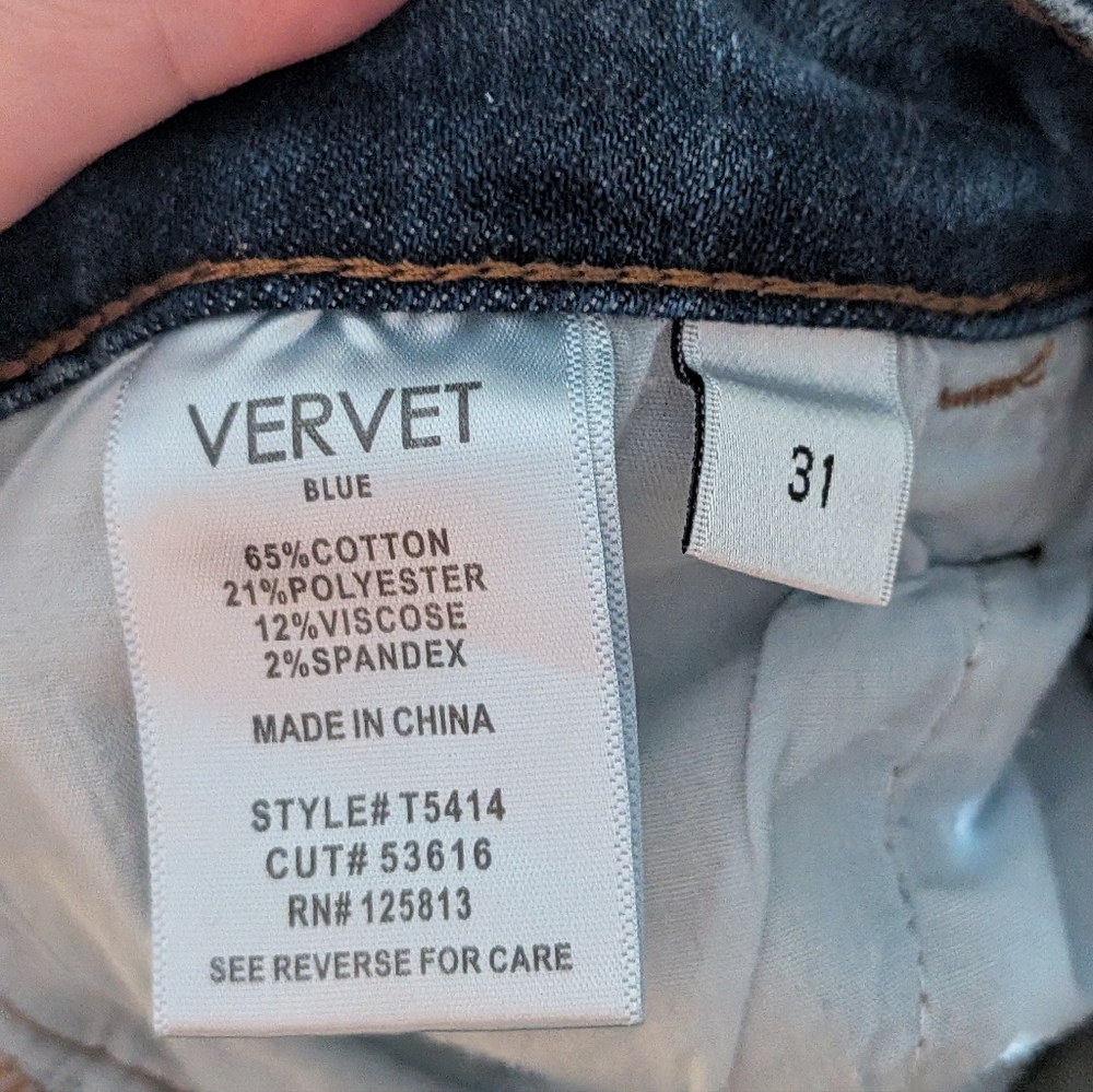 Vervet Super High Rise Slim Straight Raw Hem Jeans Dark Wash Size 31 - Picture 8 of 8